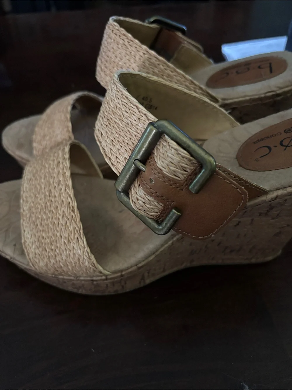 b.o.c. Braided Tan Wedge Sandals with Buckle Strap